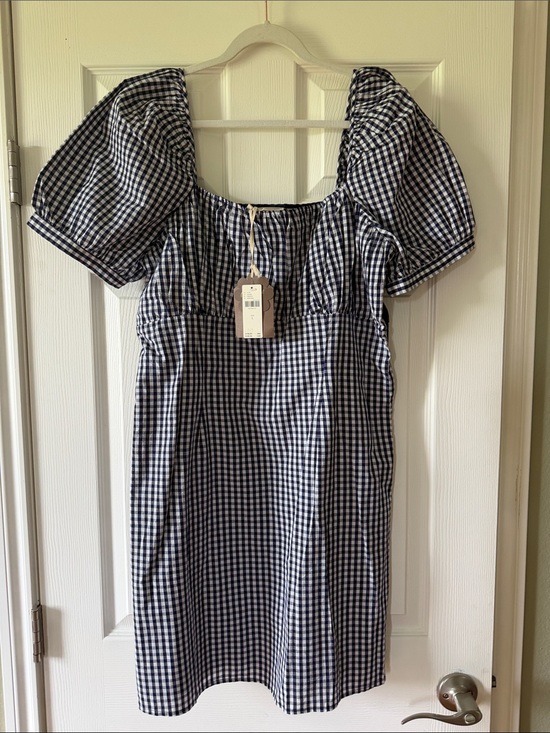 Anthropologie Dresses & Skirts - Anthro Forever That Girl NWT Gingham Puff-Sleeve Mini Dress in Navy and White